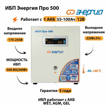 Энергия ИБП Про 500 12В - ИБП и АКБ - ИБП для котлов - . Магазин оборудования для автономного и резервного электропитания Ekosolar.ru в Новочеркасске