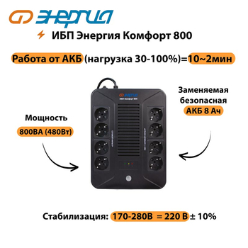 ИБП Комфорт 800 Энергия - ИБП и АКБ - ИБП для компьютера - . Магазин оборудования для автономного и резервного электропитания Ekosolar.ru в Новочеркасске
