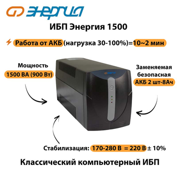Энергия ИБП 1500 - ИБП и АКБ - ИБП для компьютера - . Магазин оборудования для автономного и резервного электропитания Ekosolar.ru в Новочеркасске