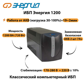 Энергия ИБП 1200 - ИБП и АКБ - ИБП для компьютера - . Магазин оборудования для автономного и резервного электропитания Ekosolar.ru в Новочеркасске