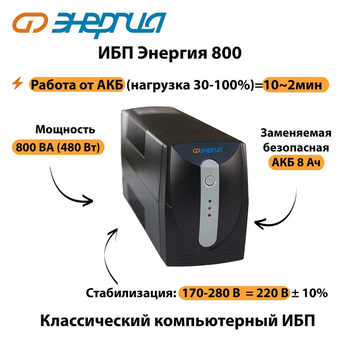 Энергия ИБП 800 - ИБП и АКБ - ИБП для компьютера - . Магазин оборудования для автономного и резервного электропитания Ekosolar.ru в Новочеркасске